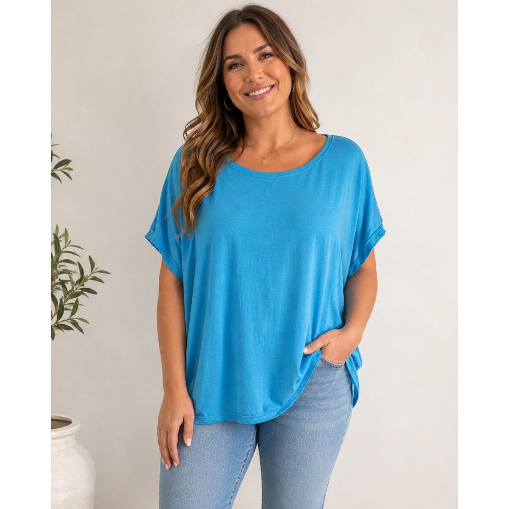 PIKO Womens L Blue Bamboo Oversized Dolman Short Sleeve T-Shirt Minimalist Layer